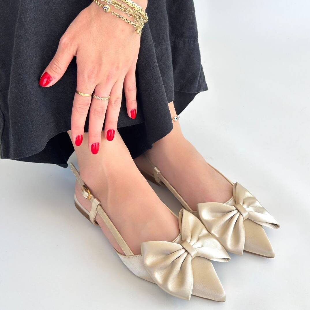 Cenya Bej Saten Babet Ayakkabı - 4