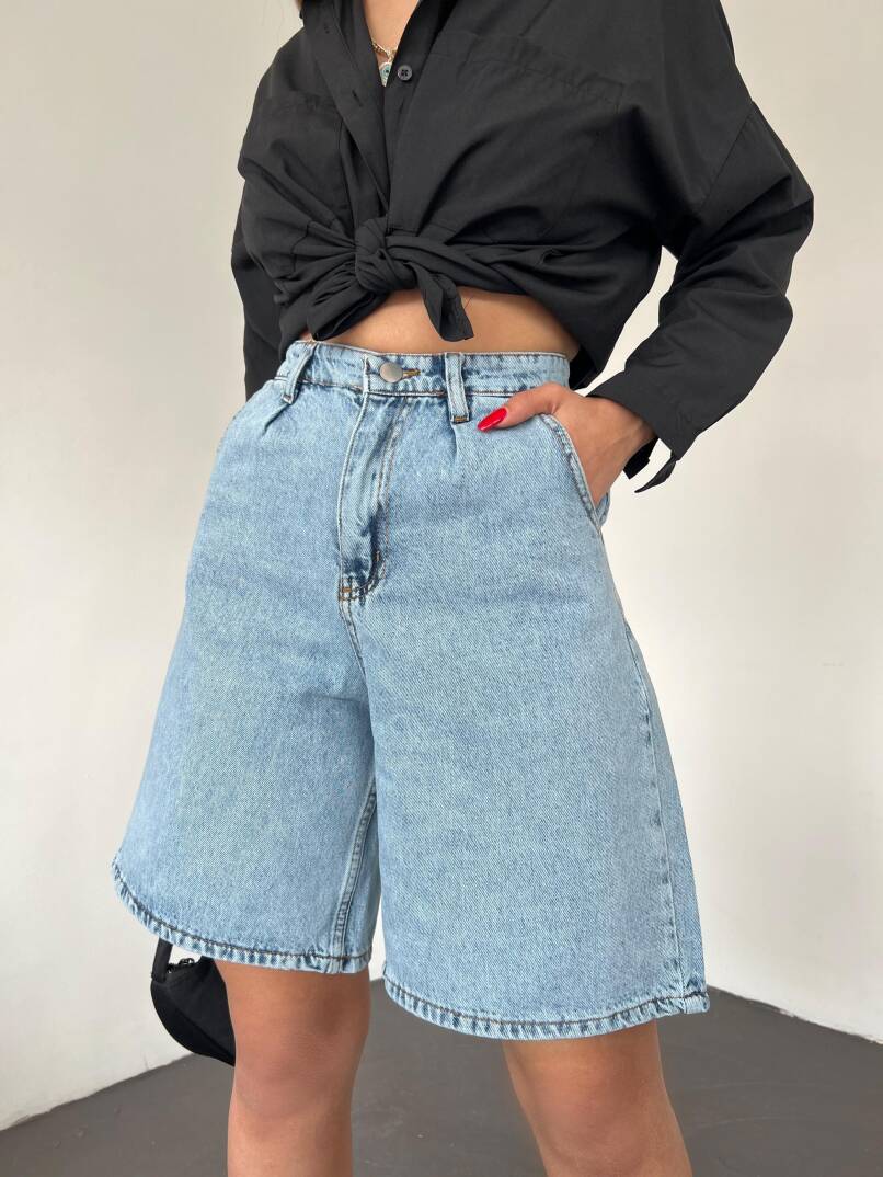 Çift Cepli Bermuda Denim Şort - 1