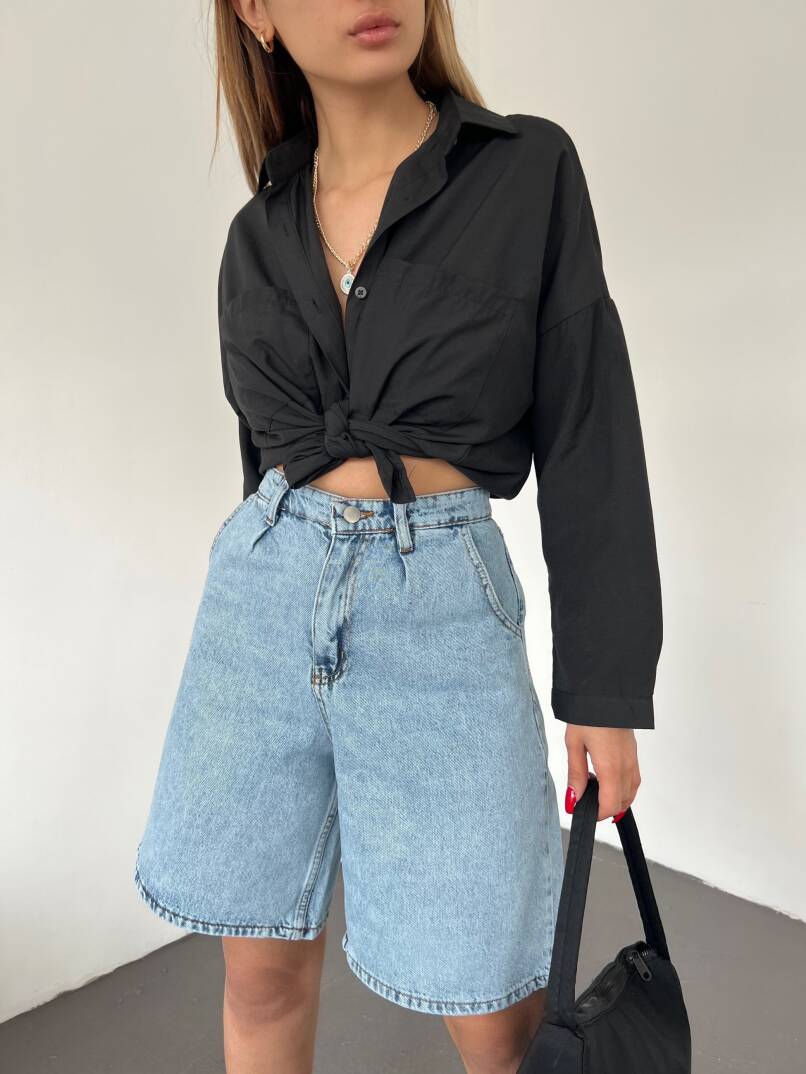 Çift Cepli Bermuda Denim Şort - 2