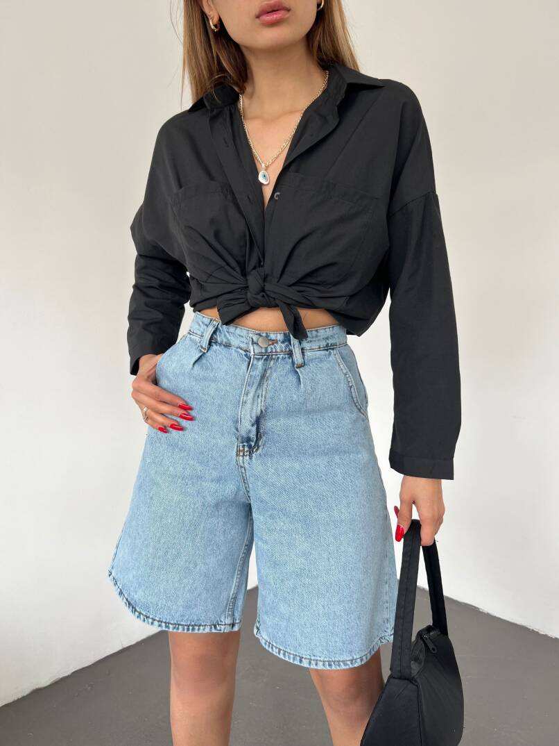 Çift Cepli Bermuda Denim Şort - 3