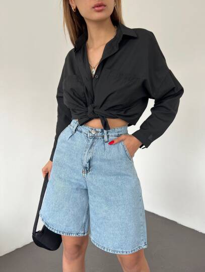 Çift Cepli Bermuda Denim Şort - 4