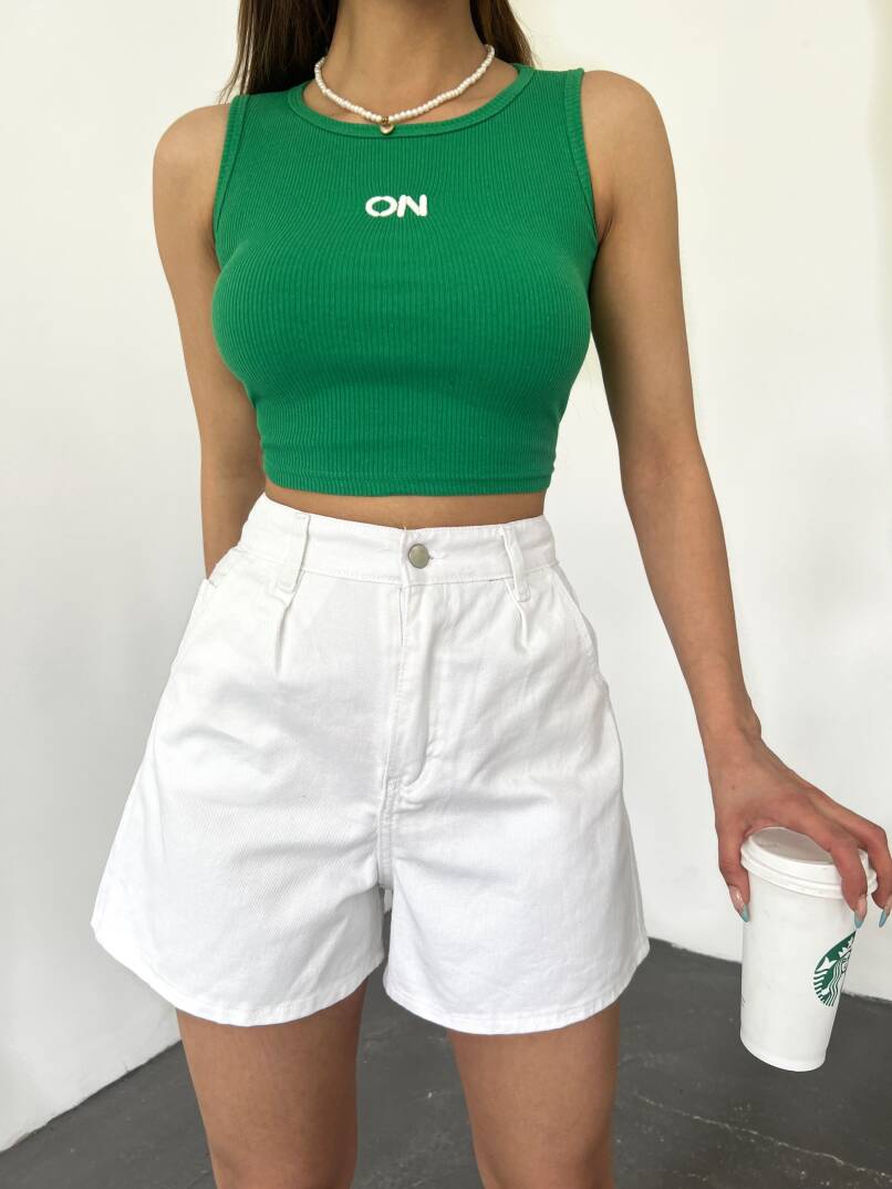 Çift Cepli Pileli Mini Denim Şort - 1