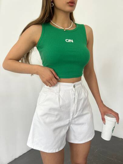 Çift Cepli Pileli Mini Denim Şort - 4