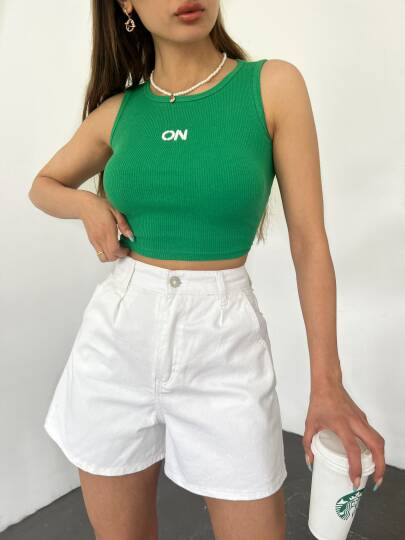 Çift Cepli Pileli Mini Denim Şort - 5