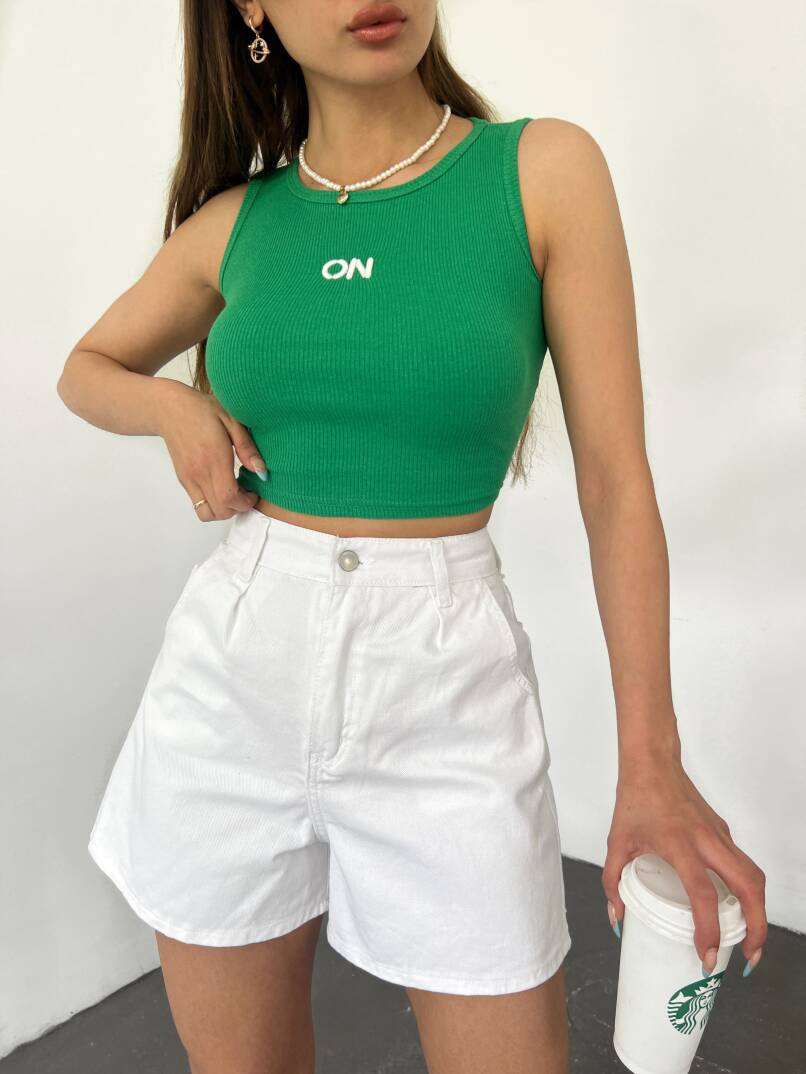 Çift Cepli Pileli Mini Denim Şort - 5