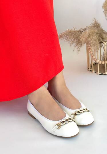 Cleo Beyaz Cilt Babet Ayakkabı - 3