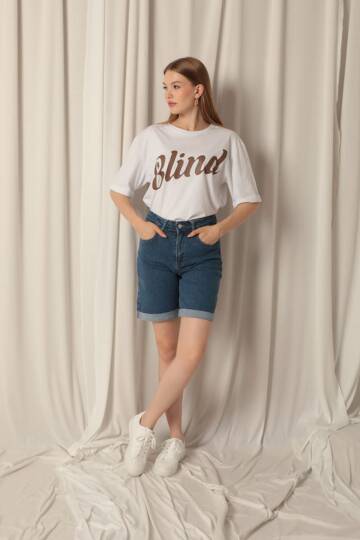 Denim Kumaş Kadın Mavi Şort - 2