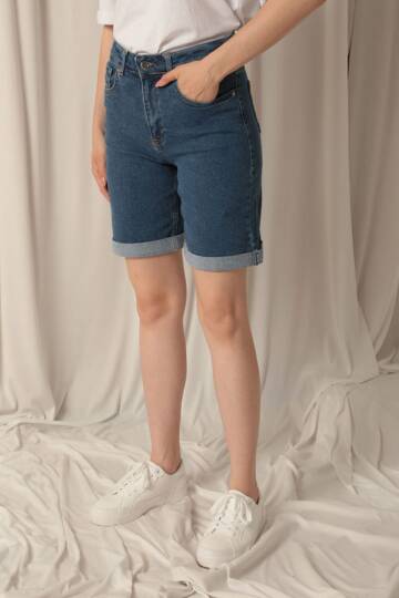 Denim Kumaş Kadın Mavi Şort - 5