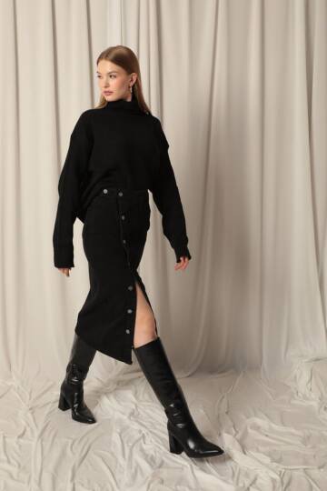 Denim Kumaş Kadın Siyah Etek - 3