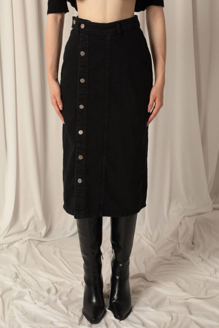 Denim Kumaş Kadın Siyah Etek - 5