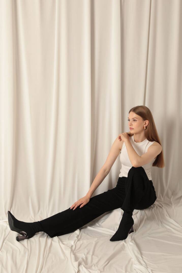 Denim Kumaş Wide Leg Paçası Püsküllü Salaş Kadın Siyah Kot Pantolon - 5