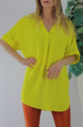 Dokuma V yaka Bluz Sarı - 1297.85