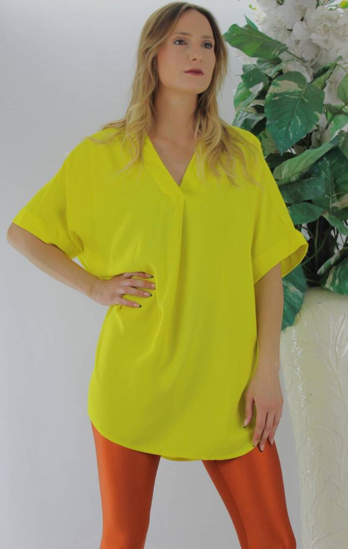 Dokuma V yaka Bluz Sarı - 1297.85 - 2