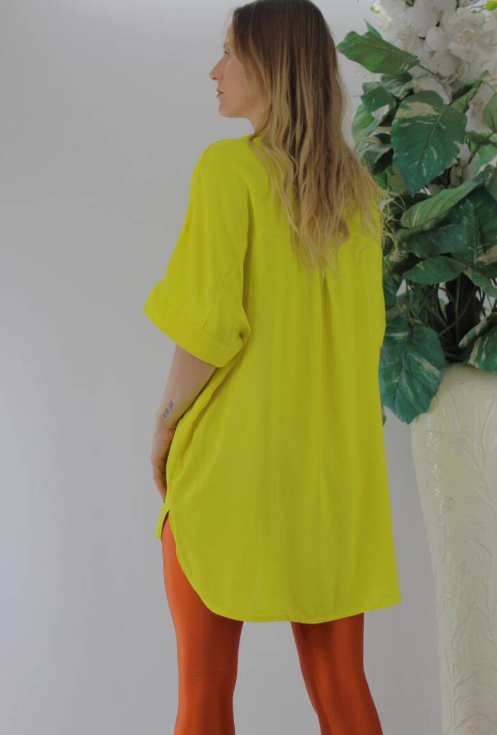 Dokuma V yaka Bluz Sarı - 1297.85 - 4