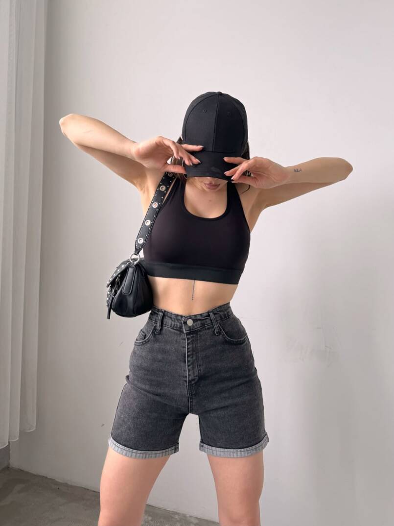 Duble Paça Yıkamalı Denim Şort - 1