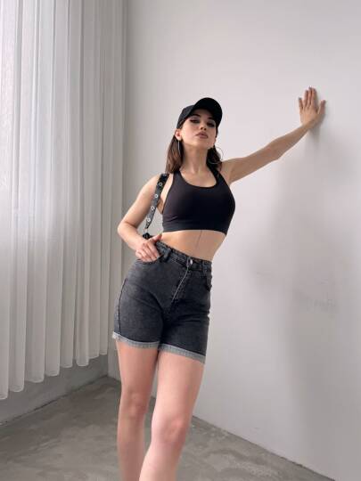 Duble Paça Yıkamalı Denim Şort - 2