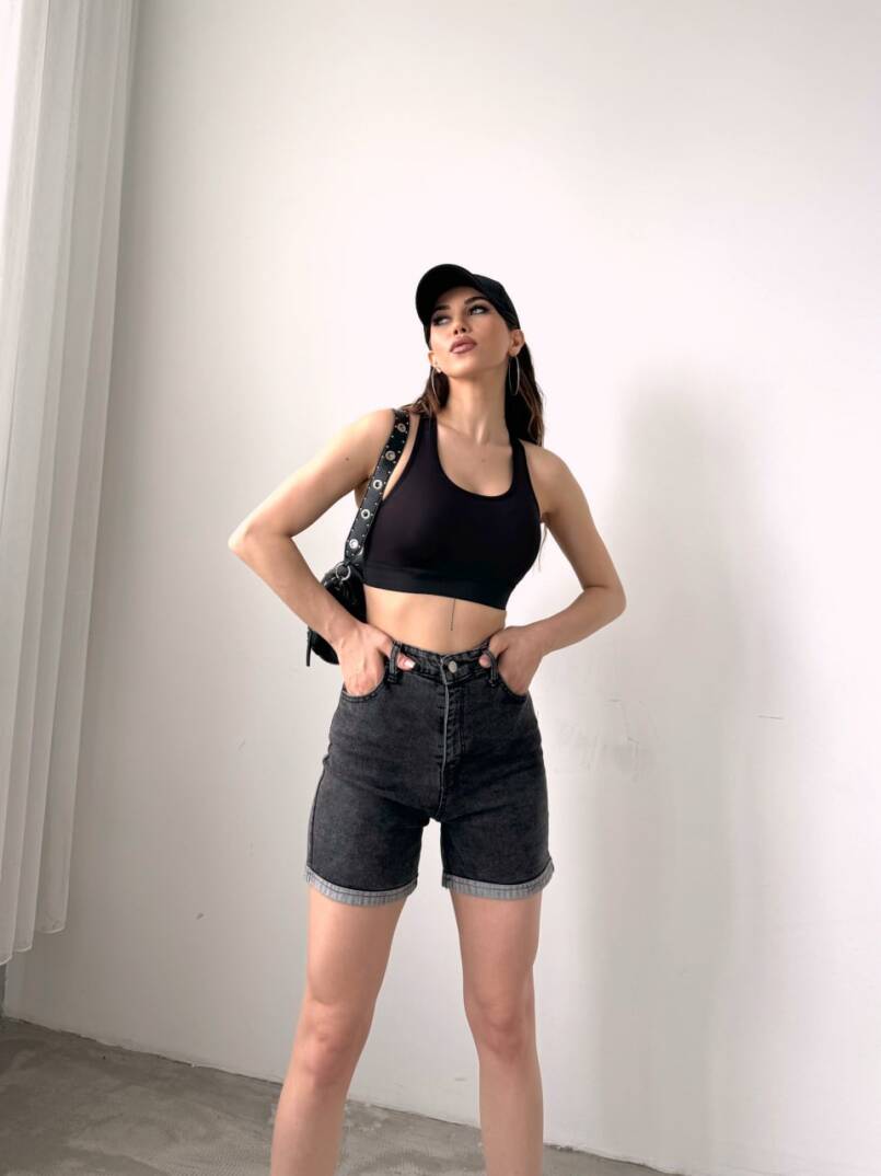 Duble Paça Yıkamalı Denim Şort - 4