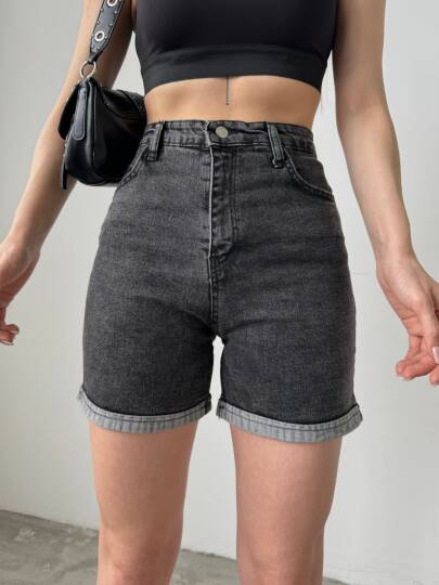 Duble Paça Yıkamalı Denim Şort - 5