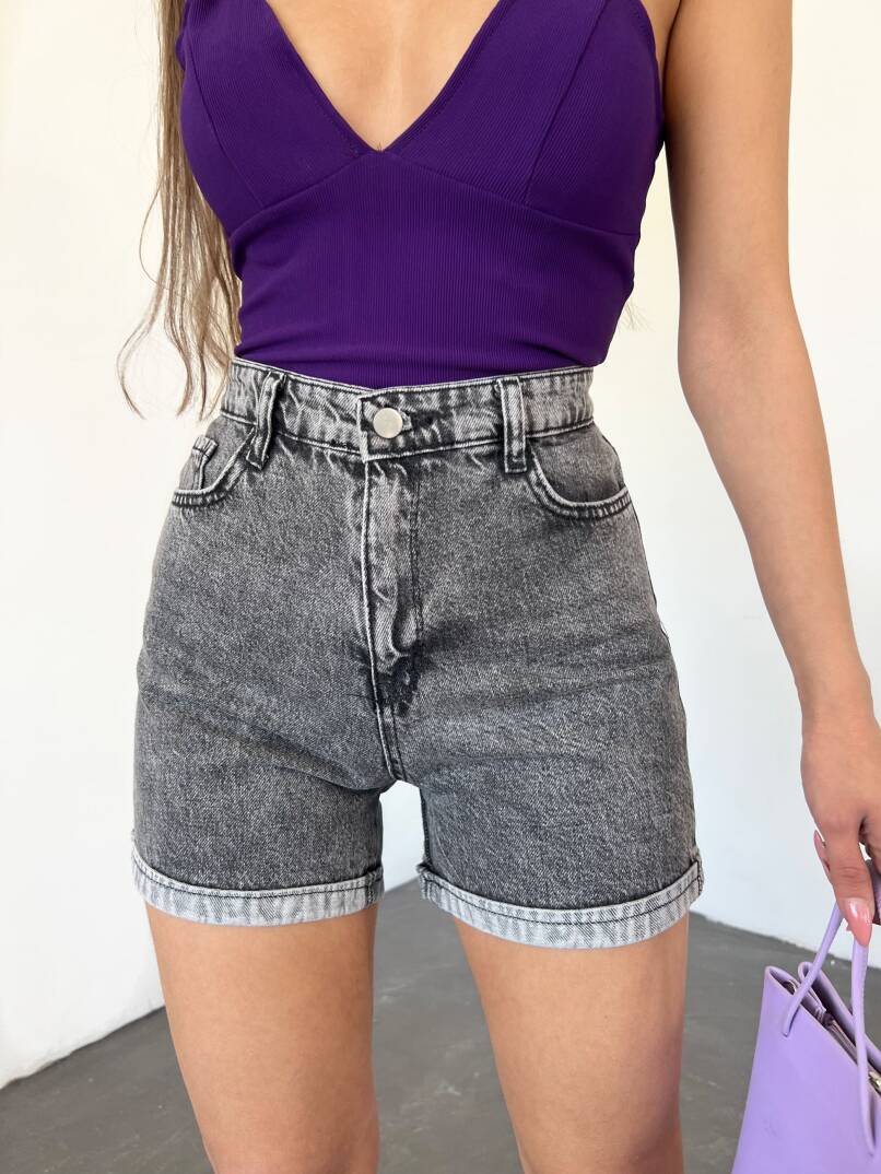 Duble Paça Yıkamalı Denim Şort - 1