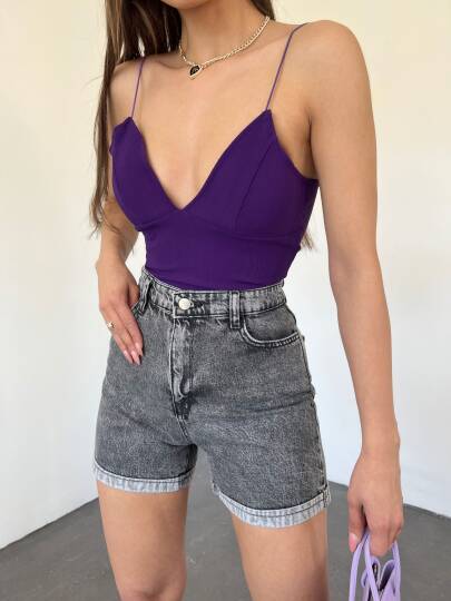 Duble Paça Yıkamalı Denim Şort - 3