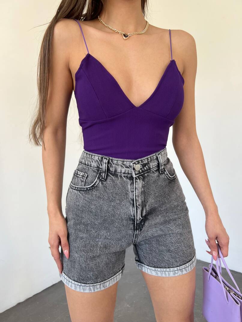 Duble Paça Yıkamalı Denim Şort - 4