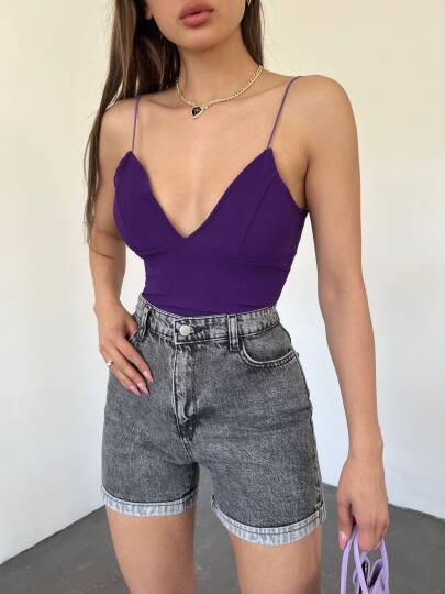 Duble Paça Yıkamalı Denim Şort - 5