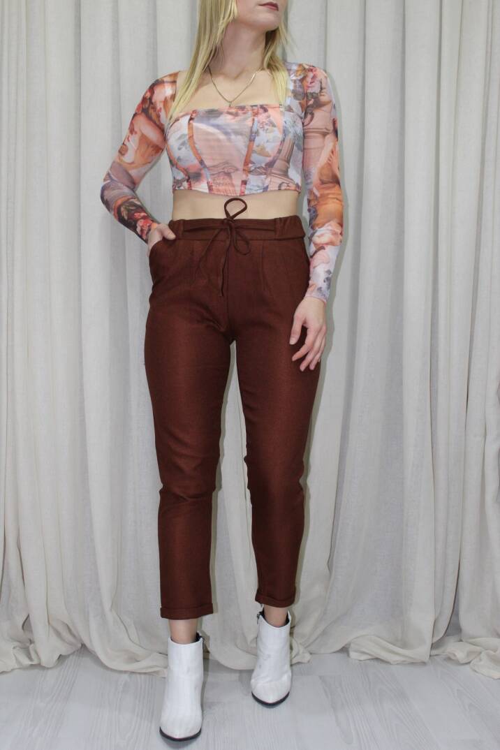 Duble Paça Yün Efekt Pantolon Taba - 1362 - 2