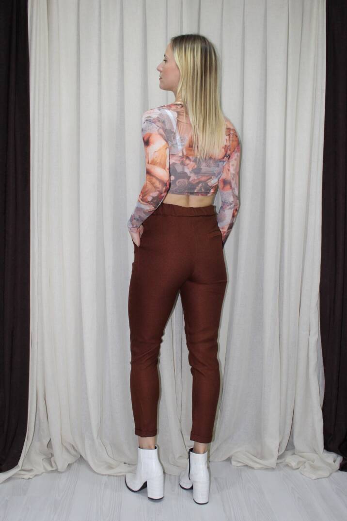 Duble Paça Yün Efekt Pantolon Taba - 1362 - 3