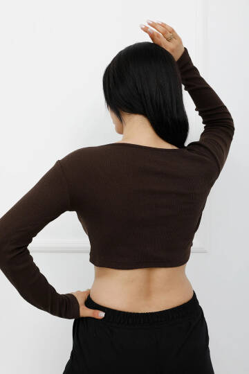 Düğmeli Mini Crop Bady Kahve - P-020494 - 3