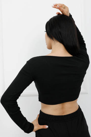 Düğmeli Mini Crop Bady Siyah - P-020494 - 3