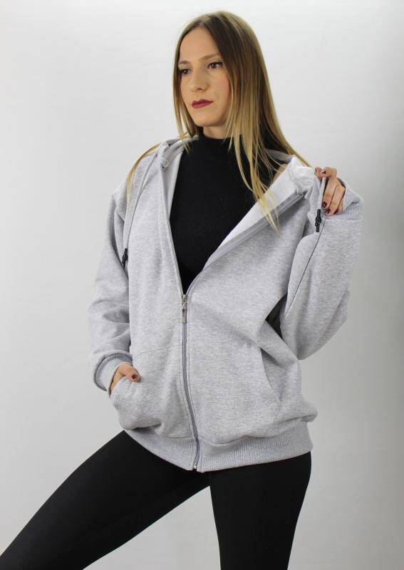 Fermuarlı Üç İplik Kapşonlu Sweat Gri - 2810.2022 - 1