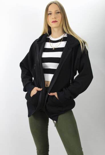 Fermuarlı Üç İplik Kapşonlu Sweat Siyah - 2810.2022 - 2