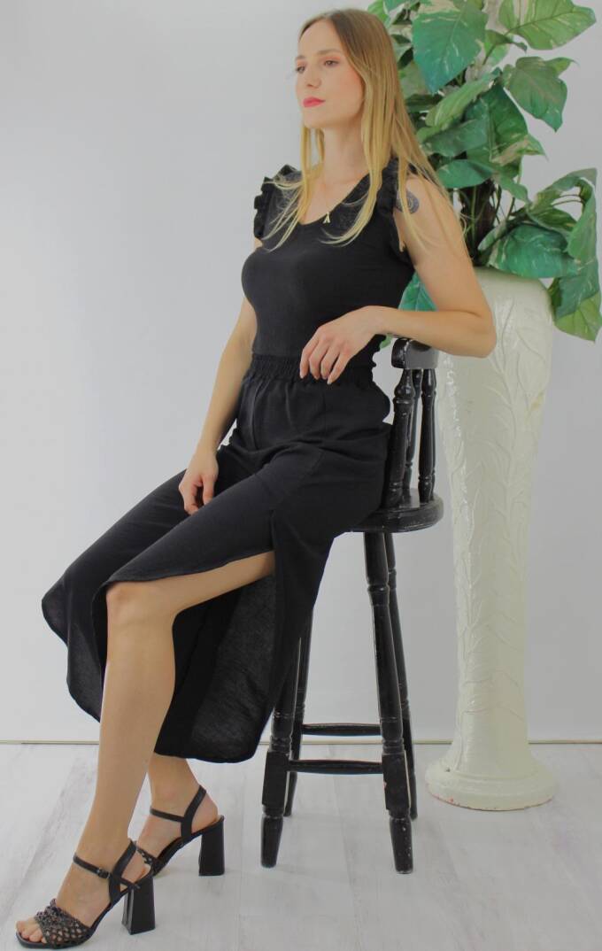 Fırfırlı Kolsuz Bluz Siyah - 1290.30 - 1