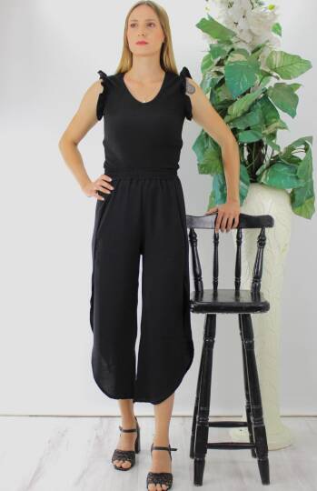 Fırfırlı Kolsuz Bluz Siyah - 1290.30 - 2