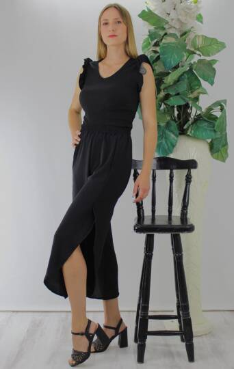 Fırfırlı Kolsuz Bluz Siyah - 1290.30 - 3