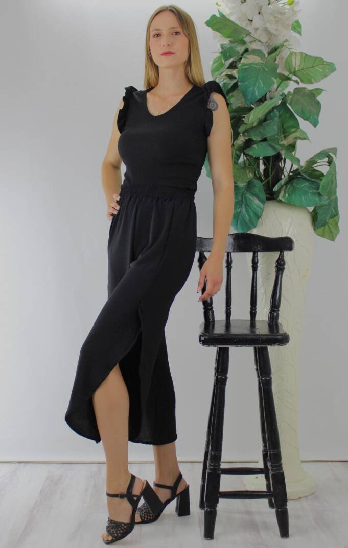 Fırfırlı Kolsuz Bluz Siyah - 1290.30 - 3