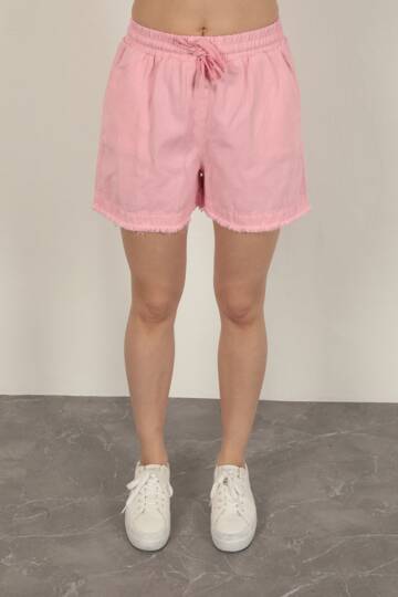 Garbardin Kumaş Püsküllü Kadın Şort-Pembe - 4