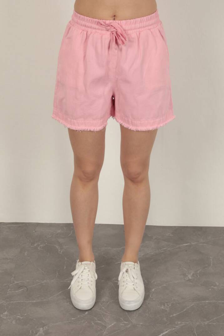 Garbardin Kumaş Püsküllü Kadın Şort-Pembe - 4