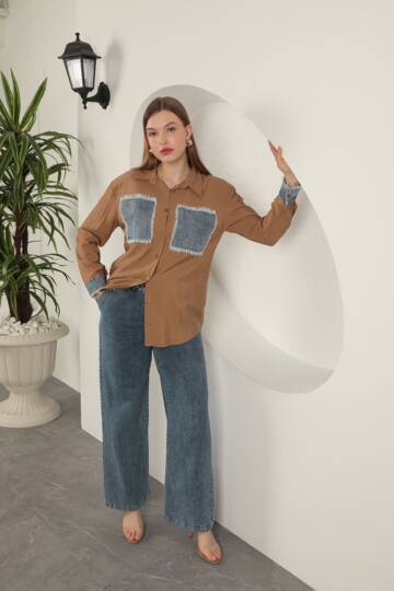 Garnili Cep Esprili Taba Kadın Takım