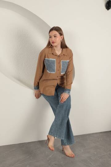 Garnili Cep Esprili Taba Kadın Takım - 3