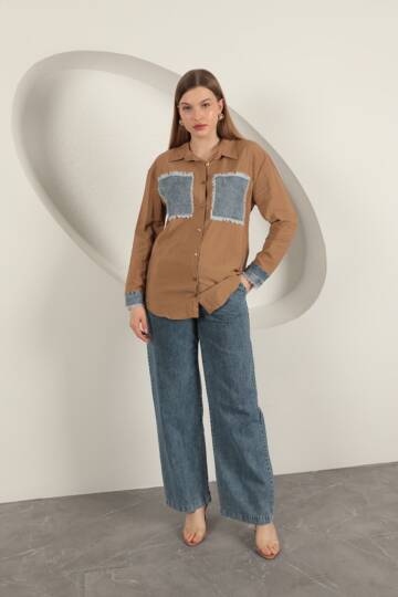 Garnili Cep Esprili Taba Kadın Takım - 5