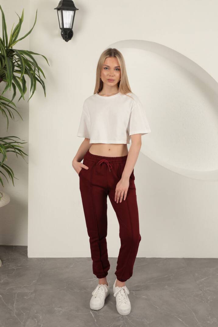 İki İplik Kumaş Çimalı Kadın Eşofman-Bordo - 2