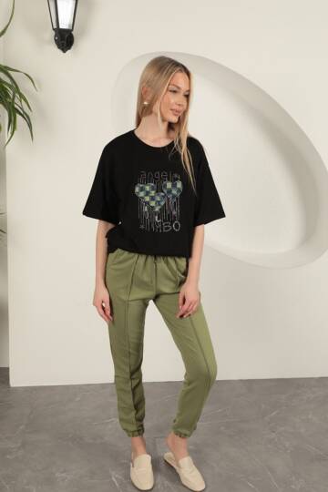 İki İplik Kumaş Çimalı Kadın Eşofman-Haki