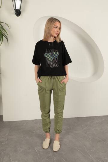 İki İplik Kumaş Çimalı Kadın Eşofman-Haki - 2