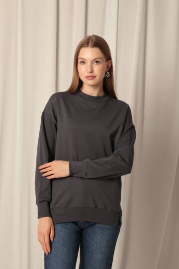 İki İplik Kumaş Kadın Antrasit Sweat - 2