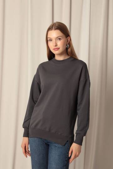 İki İplik Kumaş Kadın Antrasit Sweat - 3