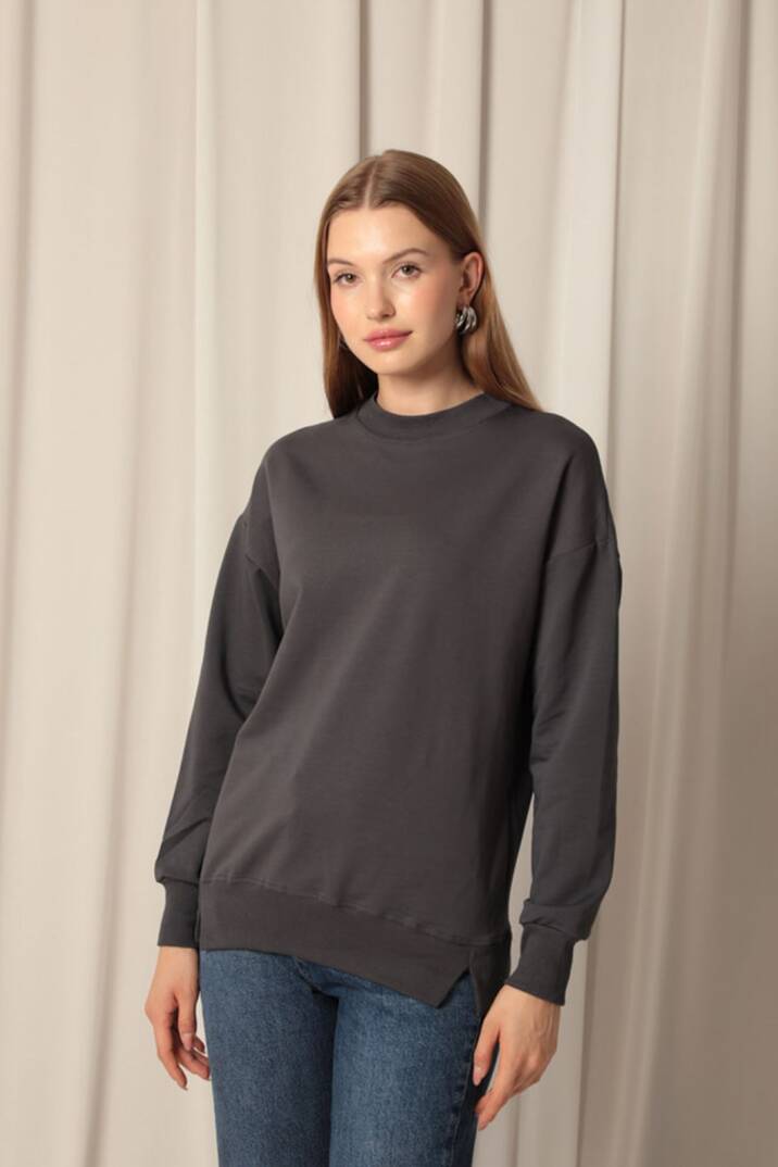 İki İplik Kumaş Kadın Antrasit Sweat - 3