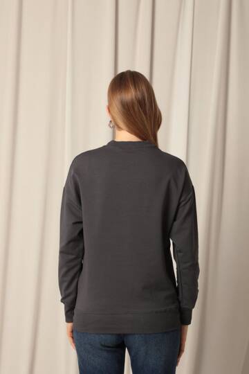 İki İplik Kumaş Kadın Antrasit Sweat - 4