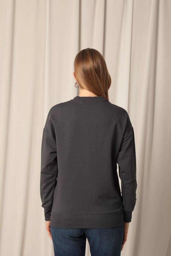 İki İplik Kumaş Kadın Antrasit Sweat - 4
