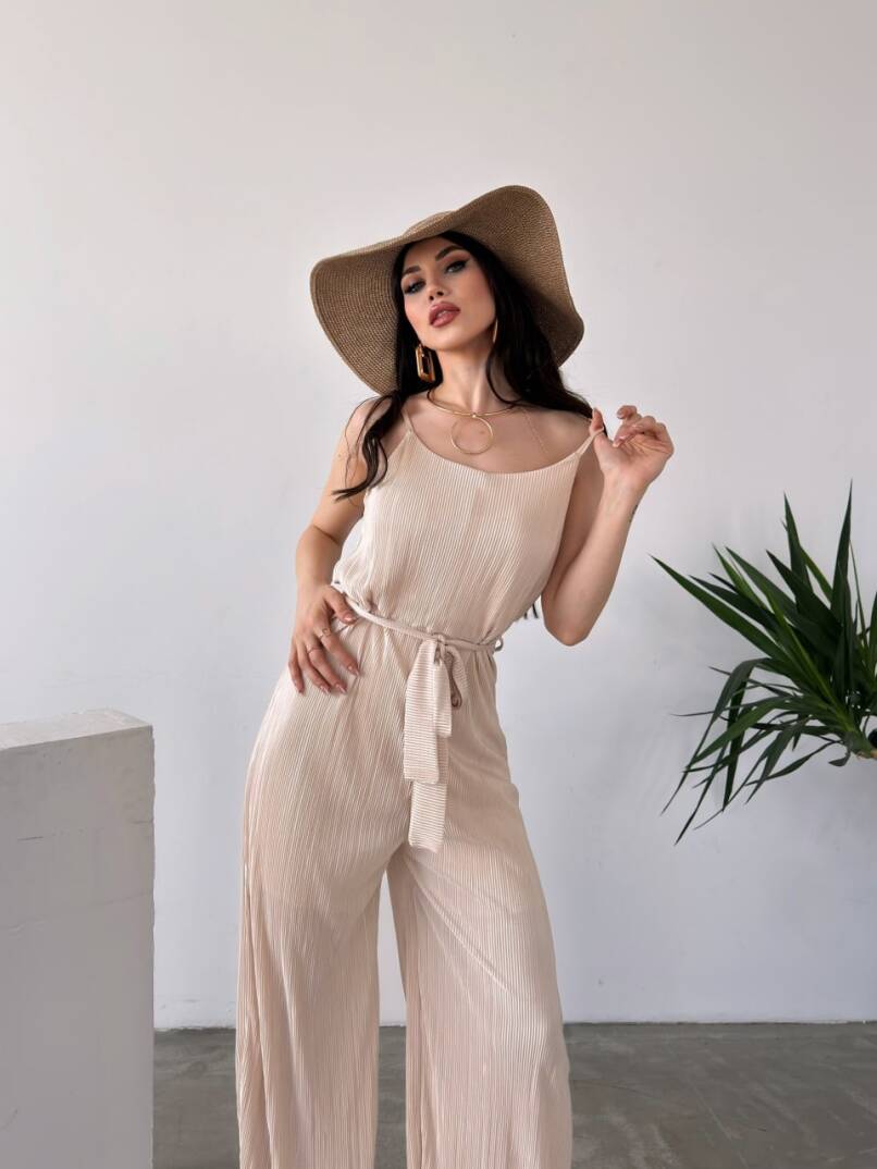 İp Askılı Kuşaklı Krinkle Tulum - 1